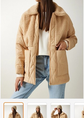 peluş detaylı kapitone mont - Görsel 5