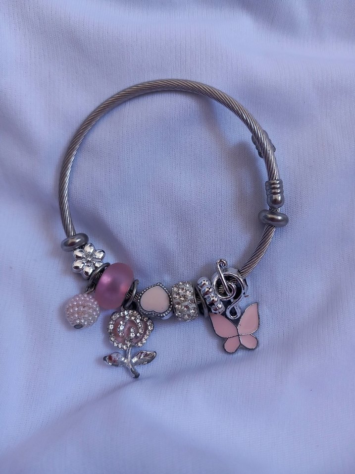 Pembe Boncuklu Çiçekli Bohem Bileklik - Görsel 3