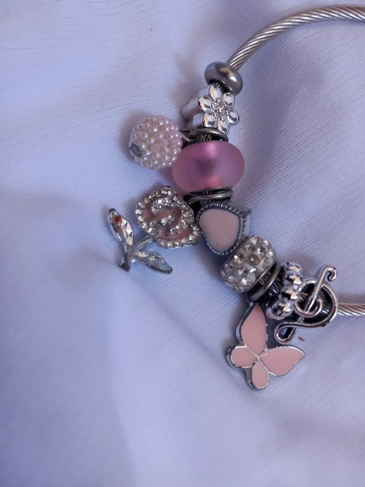 Pembe Boncuklu Çiçekli Bohem Bileklik - Görsel 2