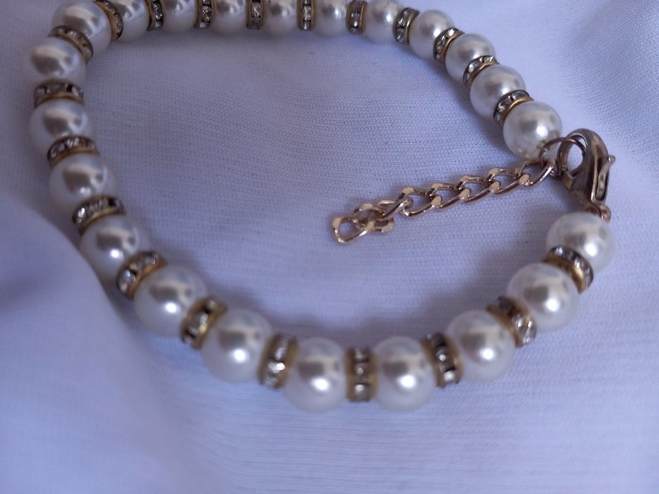 Uzun Beyaz İnci Boncuklu Kadın bileklik - Görsel 2