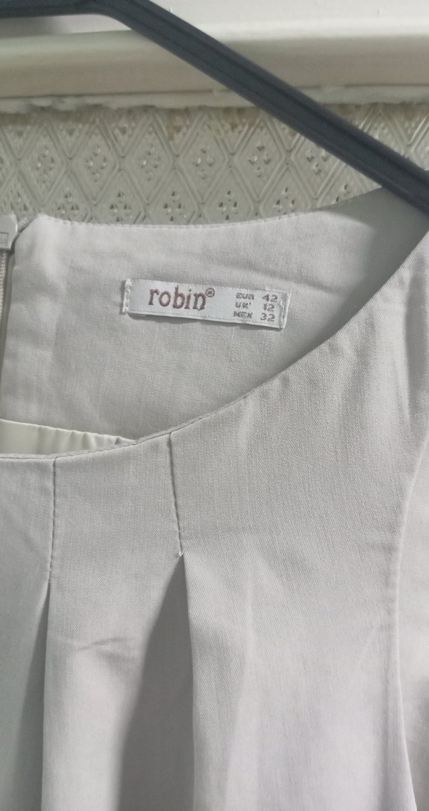 Gri Kolsuz Midi Keten Elbise - Görsel 3