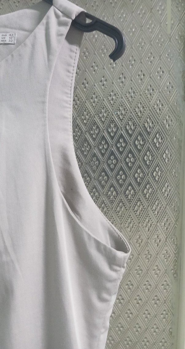 Gri Kolsuz Midi Keten Elbise - Görsel 4