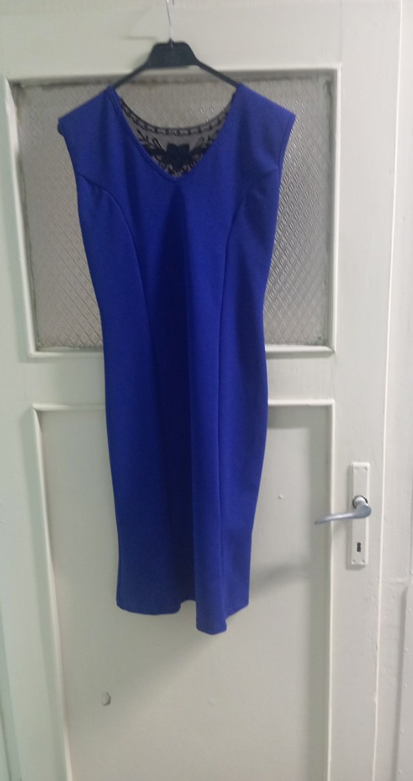 Kolsuz Lacivert Uzun V Yaka Elbise - Görsel 4