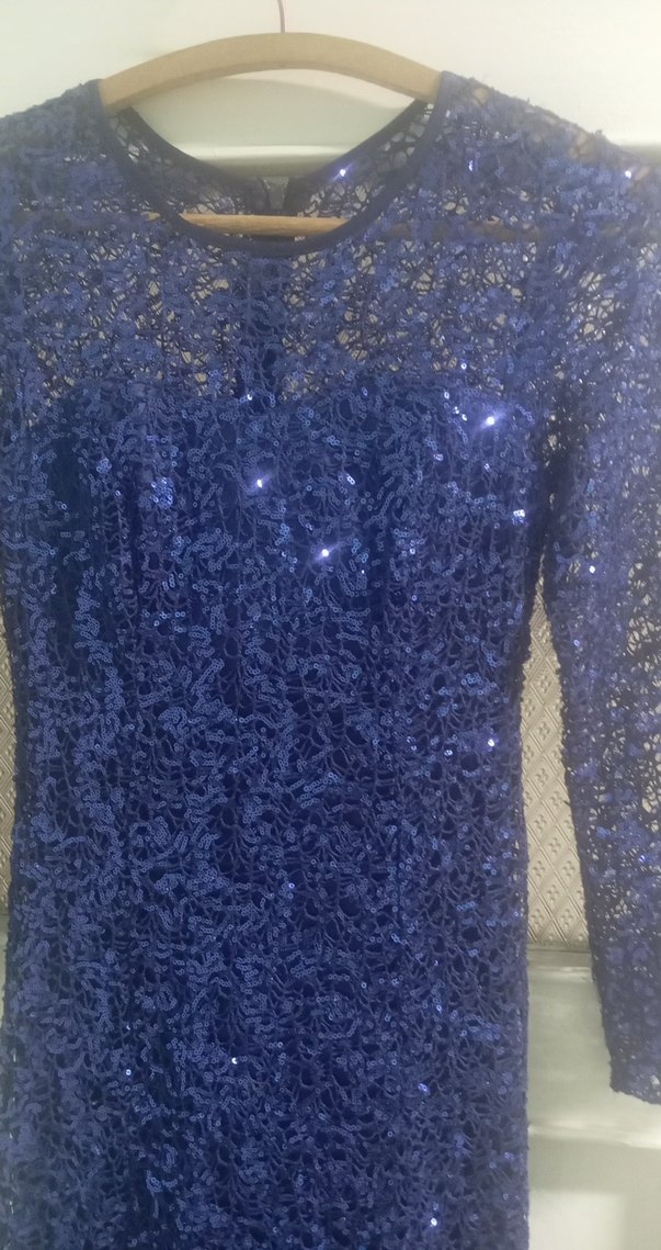 Uzun Kollu Drapeli Lacivert Abiye Elbise - Görsel 2