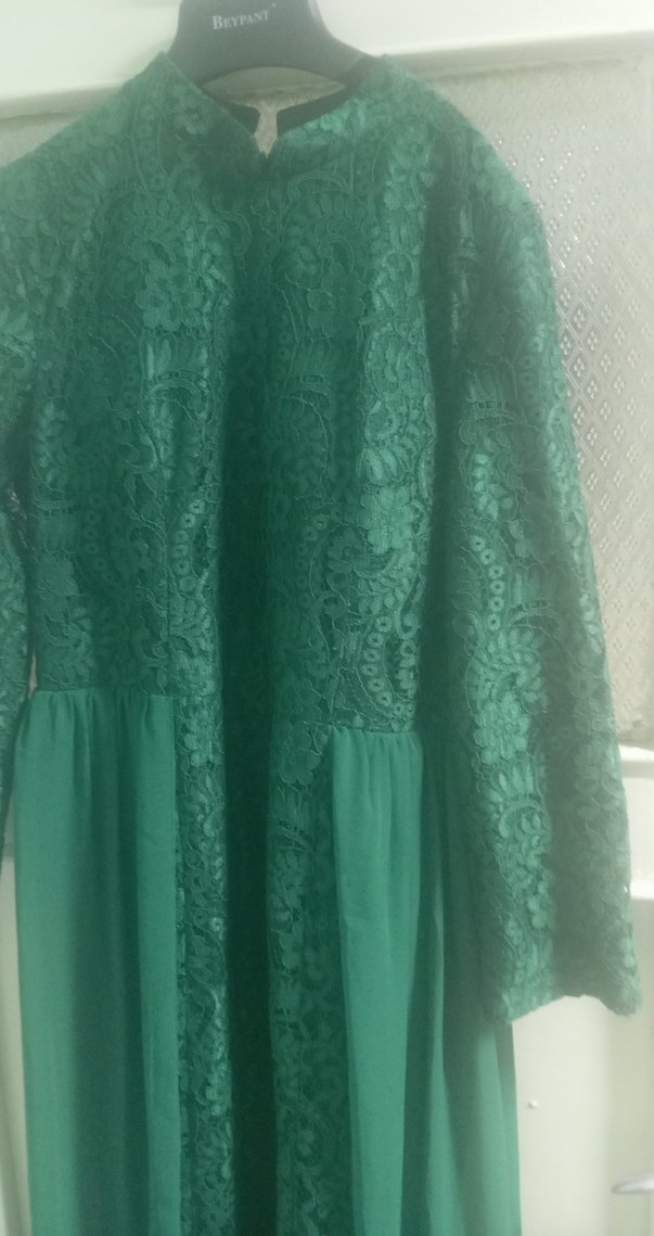 Uzun Kollu Yeşil Bohem Abiye - Görsel 2