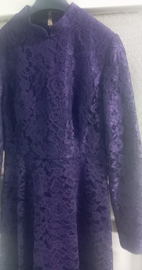 Uzun Kollu Mor Gotik Abiye - Görsel 2
