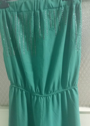 Uzun Yeşil Straplez Tulum - Görsel 2