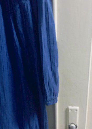 Kadın Mavi Uzun Keten Elbise - Görsel 3