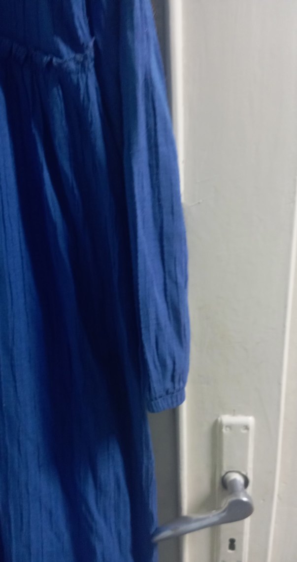 Kadın Mavi Uzun Keten Elbise - Görsel 3