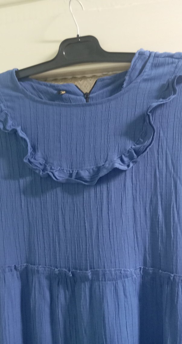 Kadın Mavi Uzun Keten Elbise - Görsel 2