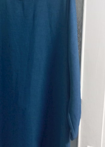 Mavi Uzun Keten Elbise - Görsel 3