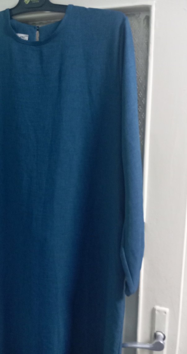 Mavi Uzun Keten Elbise - Görsel 3