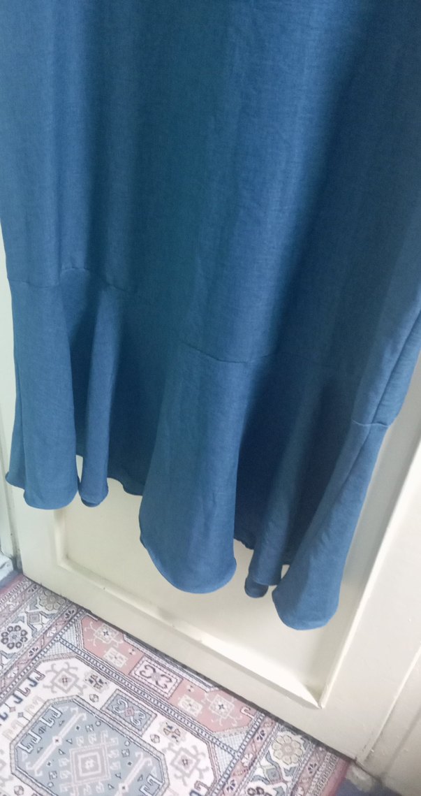 Mavi Uzun Keten Elbise - Görsel 2