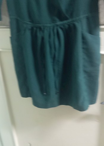 Kemerli V Yaka Midi Yeşil Elbise - Görsel 3