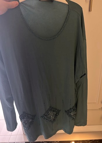 Uzun Kollu Turkuaz İşlemeli Bohem Bluz - Görsel 2