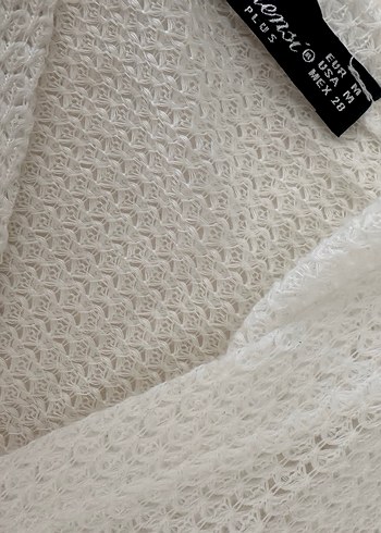 Beyaz Keten V Yaka Örgü Kadı çeket - Görsel 2