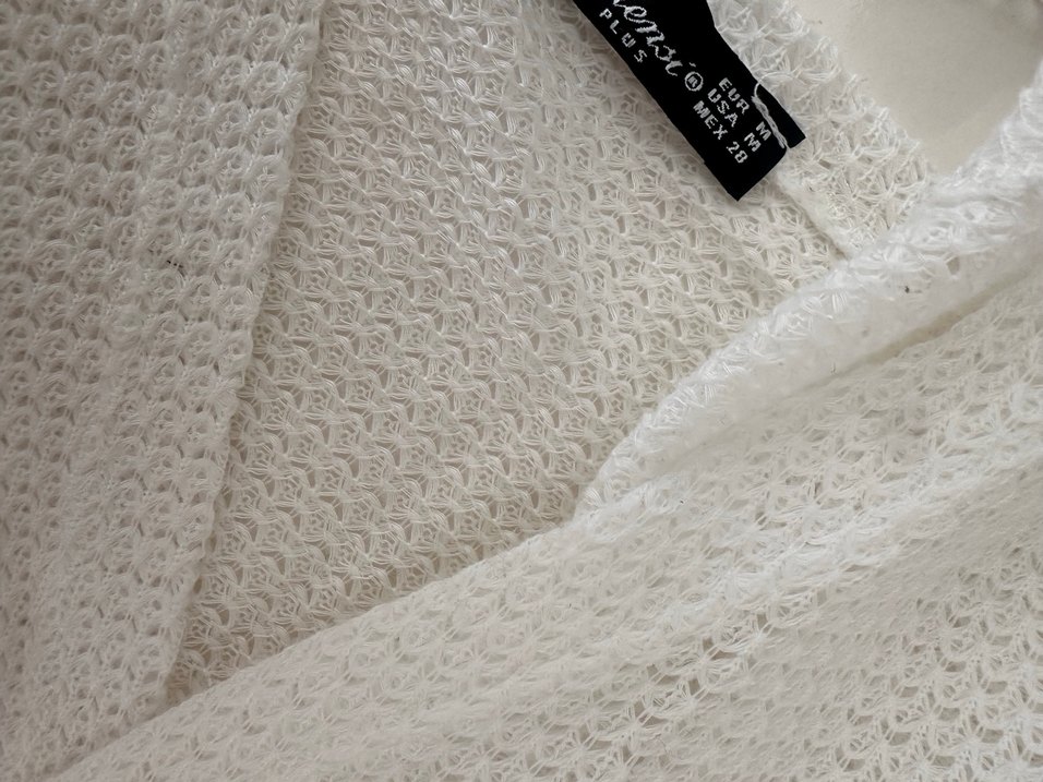 Beyaz Keten V Yaka Örgü Kadı çeket - Görsel 2