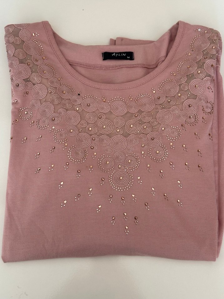 Dantel Detaylı Uzun Kollu Pembe Kadın Bluz - Görsel 2