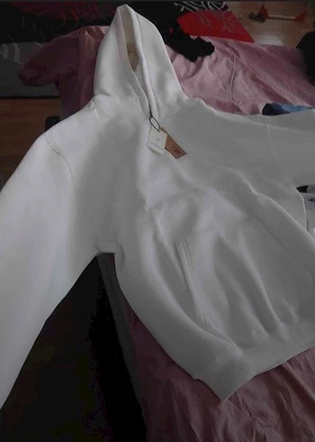 Beyaz Kapüşonlu Salaş Sweatshirt