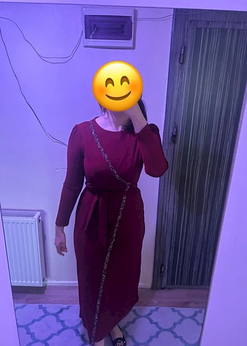 Bordo Uzun Kollu Drapeli Abiye Elbise - Görsel 7