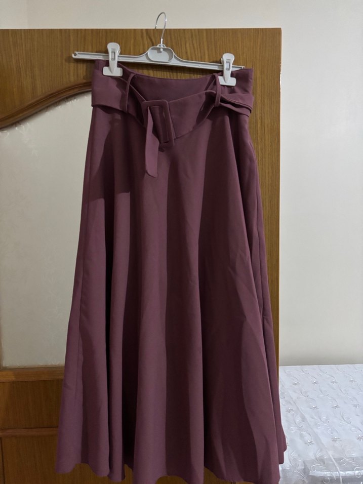 Patlıcan moru Drapeli Uzun Kadın Etek - Görsel 3