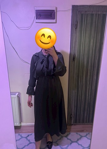 Asker yeşili Uzun Kollu Fırfırlı Gotik Elbise - Görsel 3