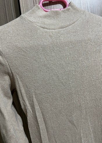 Bej Uzun Kollu Yüksek Yakalı Kadın Elbise - Görsel 2