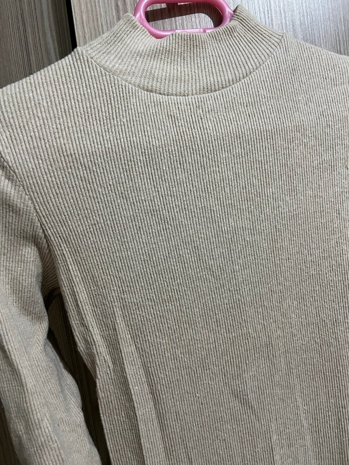 Bej Uzun Kollu Yüksek Yakalı Kadın Elbise - Görsel 2