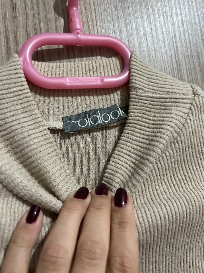 Bej Uzun Kollu Yüksek Yakalı Kadın Elbise - Görsel 3