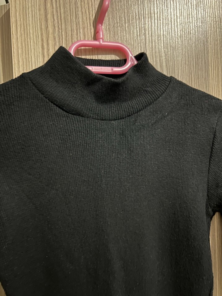 Uzun Kollu Yüksek Yakalı Siyah Elbise - Görsel 2