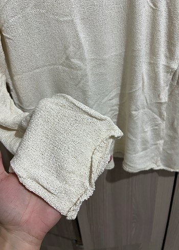 Kadın Beyaz Uzun Kollu Triko Keten Kazak - Görsel 2