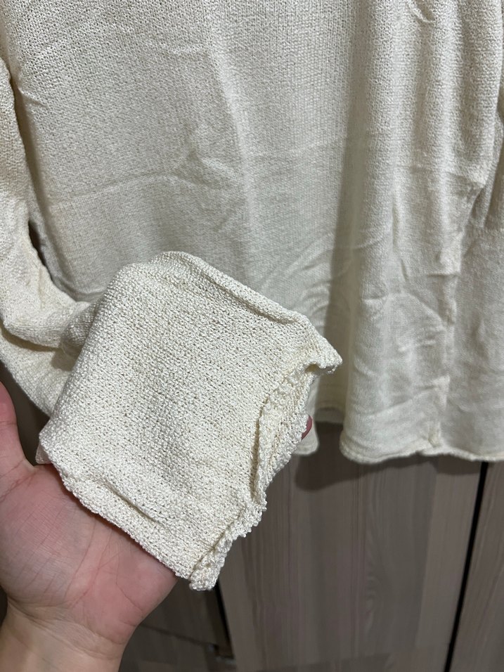 Kadın Beyaz Uzun Kollu Triko Keten Kazak - Görsel 2