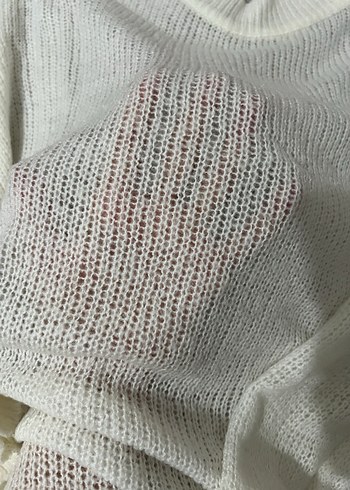 Beyaz Örgü Salaş Kadın Kazak - Görsel 3