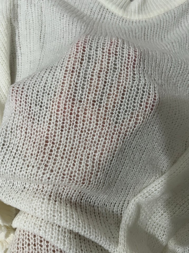 Beyaz Örgü Salaş Kadın Kazak - Görsel 3
