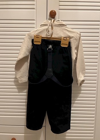 Bebek Erkek Keten Gömlek ve Siyah Pantolon Seti - Görsel 4