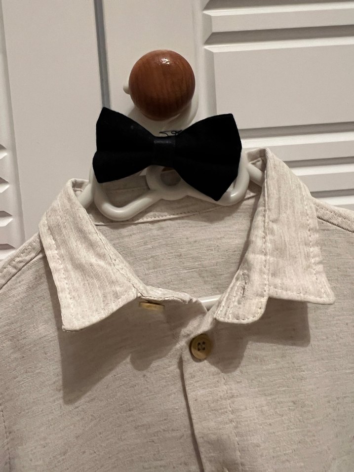 Bebek Erkek Keten Gömlek ve Siyah Pantolon Seti - Görsel 2