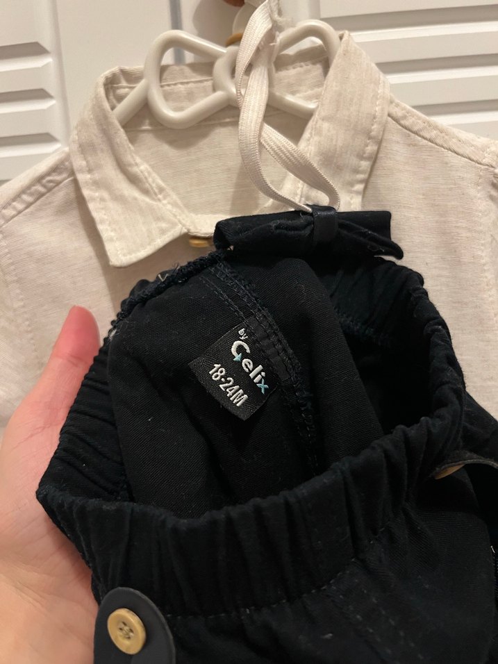 Bebek Erkek Keten Gömlek ve Siyah Pantolon Seti - Görsel 5