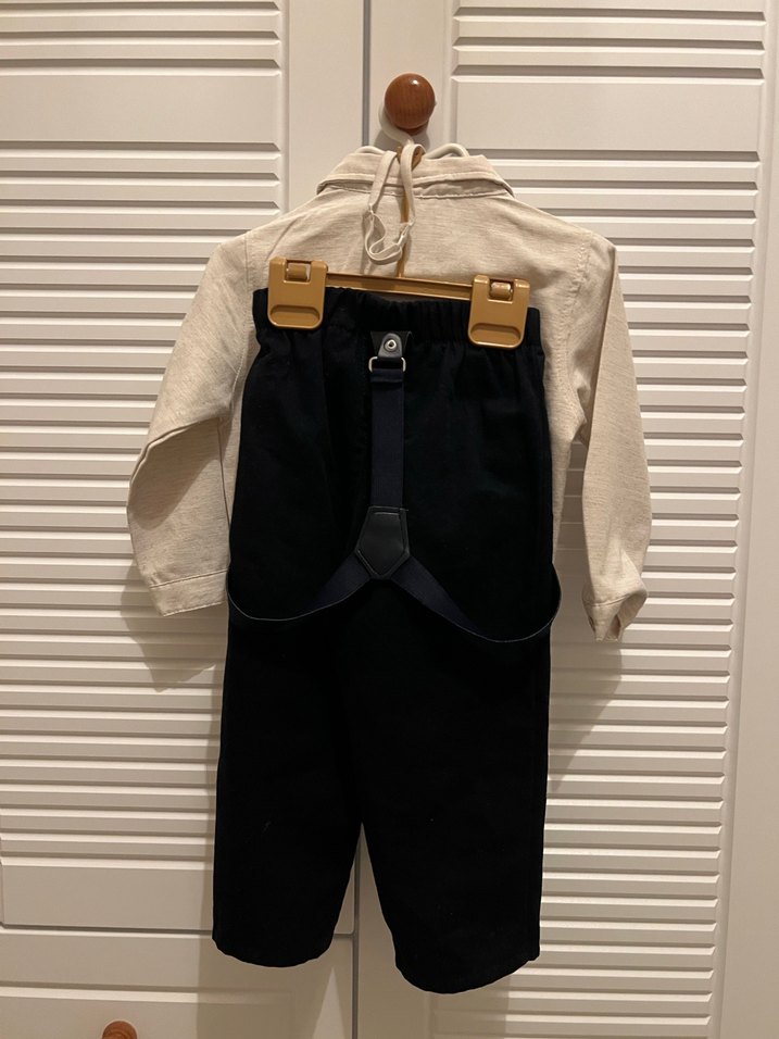 Bebek Erkek Keten Gömlek ve Siyah Pantolon Seti - Görsel 4