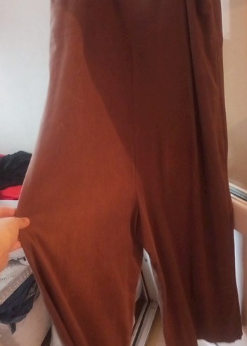 Kahverengi Uzun V Yaka Askılı tulum - Görsel 2