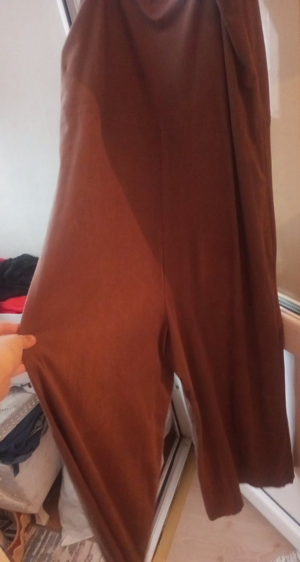 Kahverengi Uzun V Yaka Askılı tulum - Görsel 2