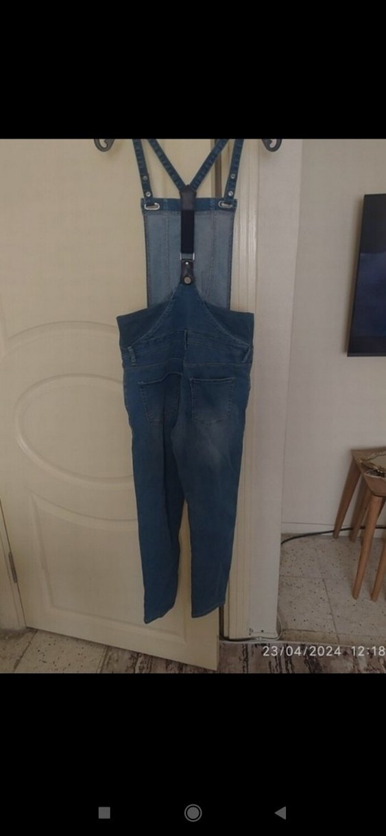 Koyu Lacivert Denim Askılı hamile  Tulum - Görsel 3