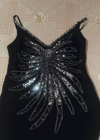 Siyah İşlemeli Boncuklu Uzun Abiye Elbise - Görsel 9