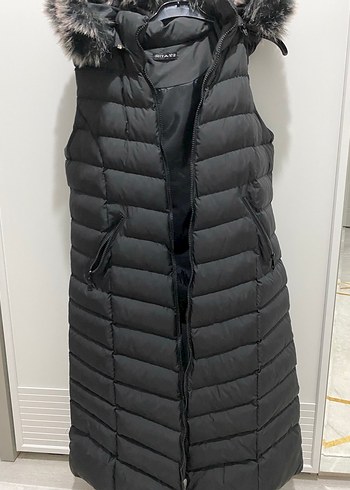 Kürklü Siyah Kadın Uzun Yelek - Görsel 3