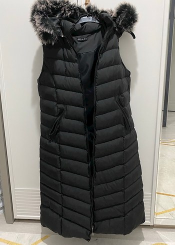 Kürklü Siyah Kadın Uzun Yelek - Görsel 2