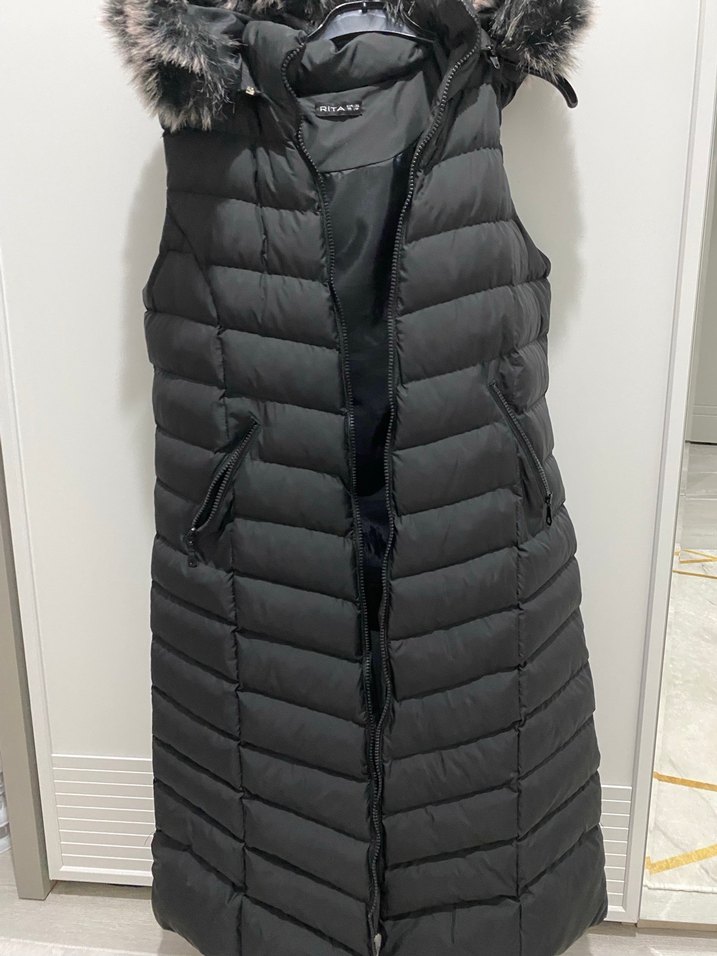 Kürklü Siyah Kadın Uzun Yelek - Görsel 3