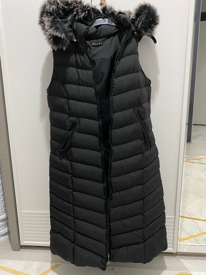 Kürklü Siyah Kadın Uzun Yelek - Görsel 2