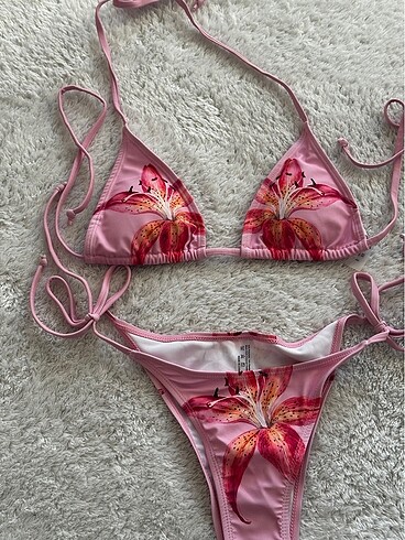 s Beden pembe Renk Pembe Çiçekli Bikini