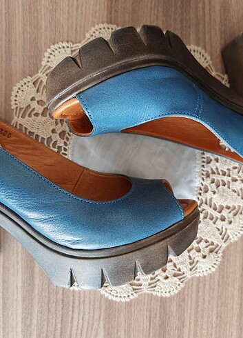 39 Beden mavi Renk Hakiki deri Platform Topuklu ayakkabı 