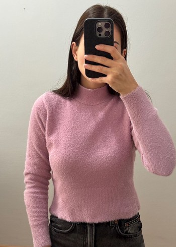 s Beden pembe Renk Pembe Triko Kadın Bisiklet Yaka Kazak