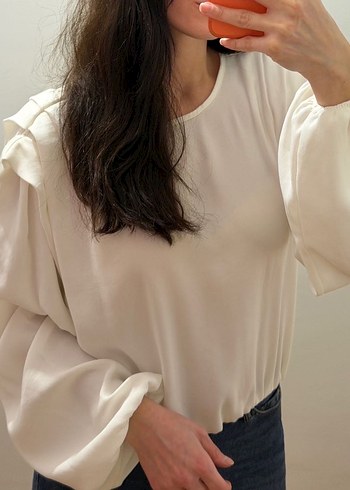 Kadın Beyaz Piliseli Uzun Kollu Bluz - Görsel 5